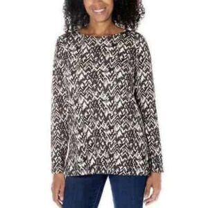 Mario Serrani Italy Top Womens Tan Black Animal Print Long Sleeve‎ Blouse Size M